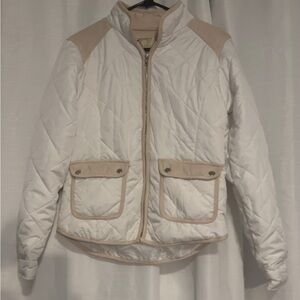Lauren James Young Girls Quilted Puffer Jacket - White and Tan size Medium